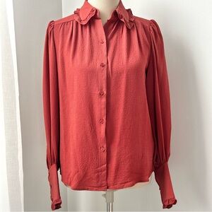 🌸NWT - Max Studio Ruffle Button Down Blouse. Rust. Size: XS